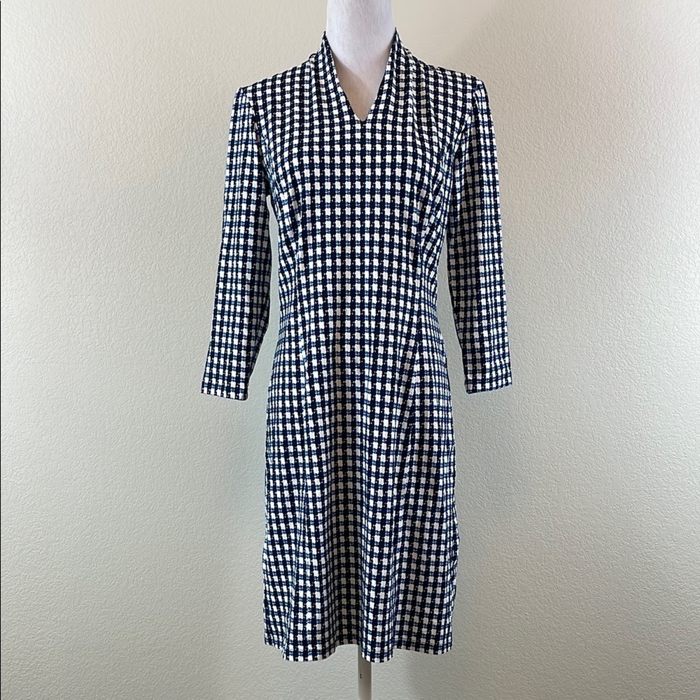 J McLaughlin Catalina Elegant Blue and‎ White Checkered Dress small